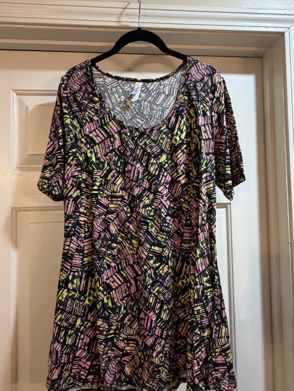 LuLaRoe Perfect T in Pink and Lime Geometric Print Size M